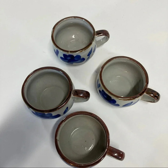 Hand painted Artisan Coffee Mugs Blue Floral Small Set of 4 - Picture 7 of 7